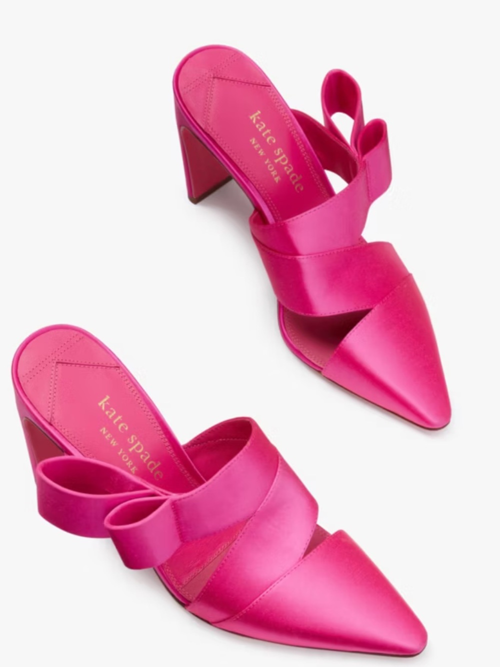 Kate spade magenta satin Bianca high heeled mules 3D bow point toe size 9